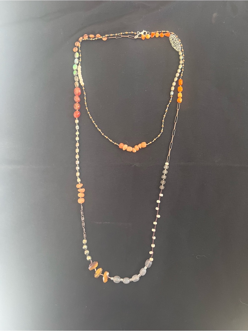 N2421 Silpada 50” Necklace Sterling Agate Coral Shell Silver Multi Strand Boho